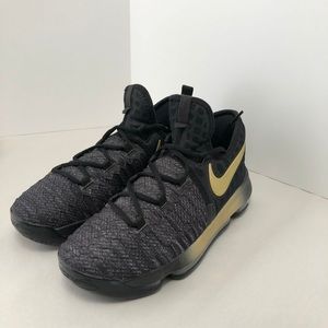 NIKE Zoom KD9 GS 'Flip the Switch' Black Gold Sneakers 855908-007 Sz 7y
